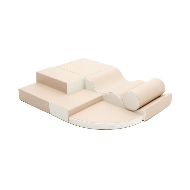 IGLU Explorer Soft Play Set in a Beige/White colourway, six modular foam shapes for toddler climbing and crawling