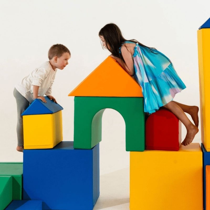 IGLU Mega Castle giant foam soft play set viewed from a different angle showing the variety of block shapes included in the set