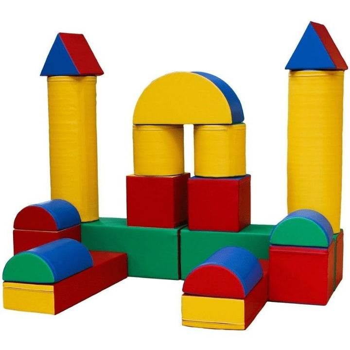 Front view of the IGLU Soft Play Fortress Set in multi-colour, showing the castle-style foam building block arrangement and full set configuration
