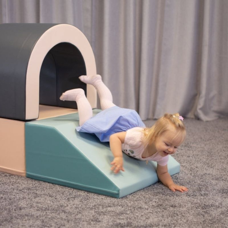 IGLU Soft Play Imagination Tunnel set in white, a lightweight foam indoor play set for toddlers and sensory-supportive play spaces