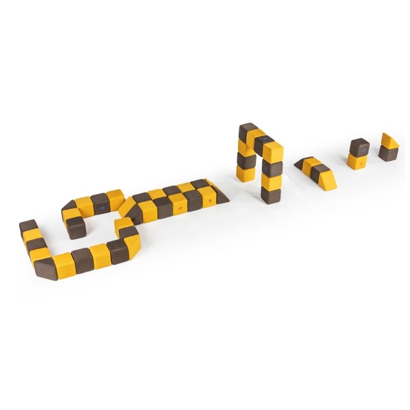 A winding path, a small archway, and standalone pieces built from JollyHeap magnetic soft blocks, showing set versatility