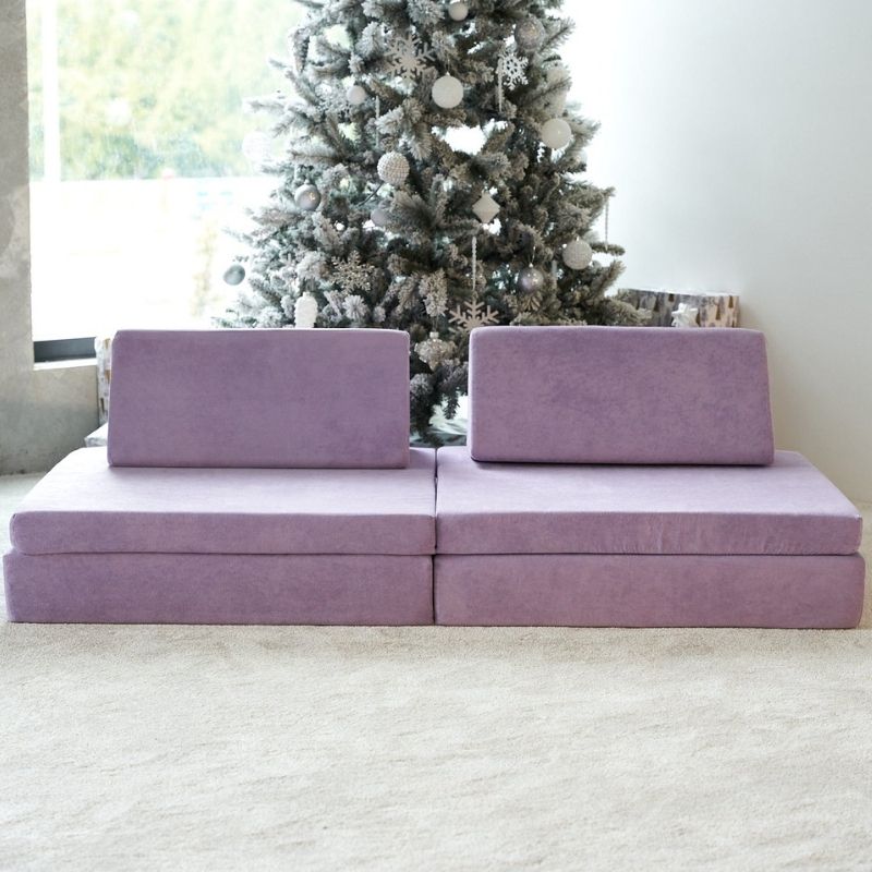 Kiddie Couch modular kids play couch in Orchid Purple, front view showing the assembled four-piece foam configuration