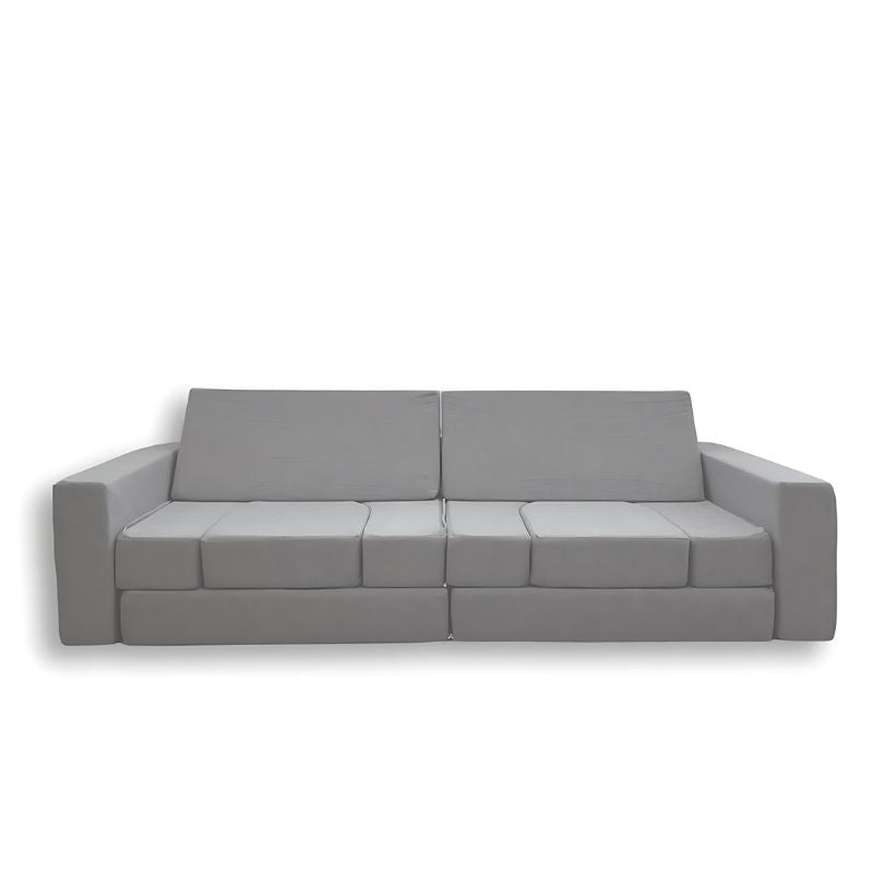 KiiCo Couch MAX 10-piece modular play couch in Mink colour variant showing all pieces in a clean landscape view with machine-washable linen covers and zippable bases