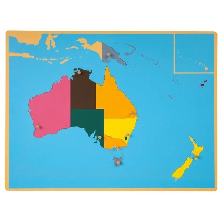 Kinderhuis Montessori geography cabinet Australia and New Zealand puzzle map for sensorial world geography learning