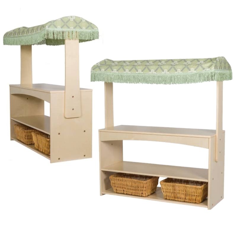 Kinderhuis Leo Dramatic Play Unit back and side angle showing the full birch wood construction and structural depth of this toddler-sized pretend play counter