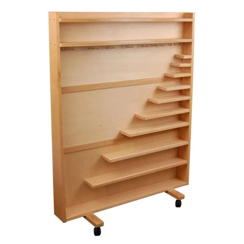 Kinderhuis Montessori Math Beads Cabinet Set clean side view showing beech plywood cabinet construction and rolling casters