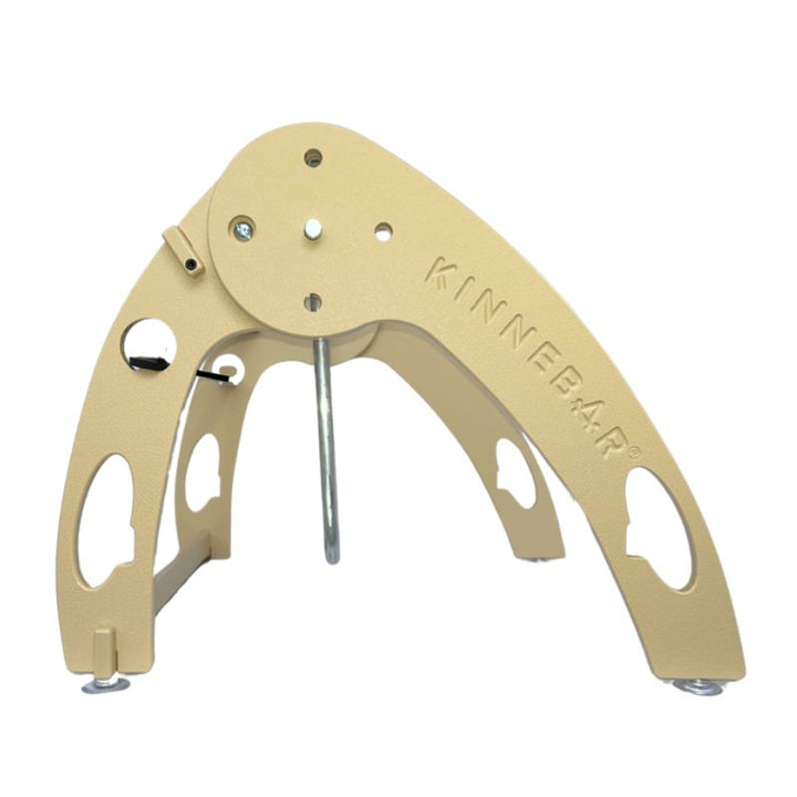 Kinnebar Foot Swing K100 in natural finish, clear side profile showing height and depth dimensions of this classroom sensory tool