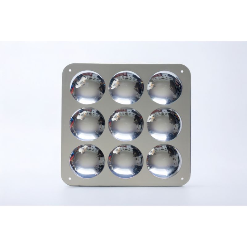 LiteZilla Sensory Bubble Mirror Panel in Silver with 9 convex bubble domes, providing visual stimulation and sensory engagement for therapy spaces and schools