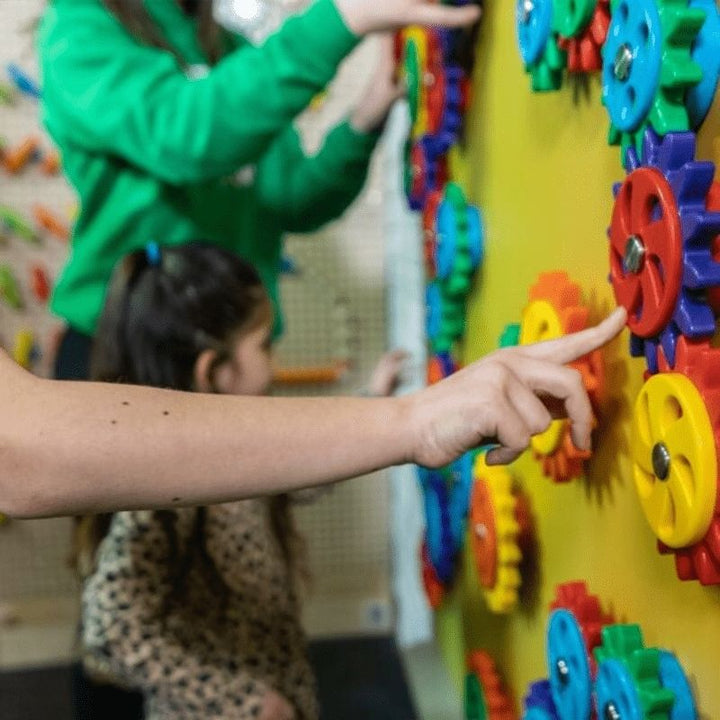 LiteZilla MagWiz Magnet Wall showing available background colour options for sensory room and classroom customisation