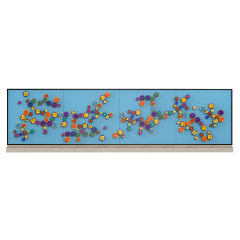LiteZilla MagWiz Magnet Wall Sensory Gears 20x5 full-span installation, the largest standard interactive magnetic sensory wall