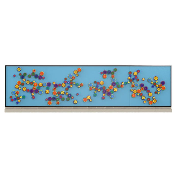 LiteZilla MagWiz Magnet Wall Sensory Gears 20x5 full-span installation, the largest standard interactive magnetic sensory wall