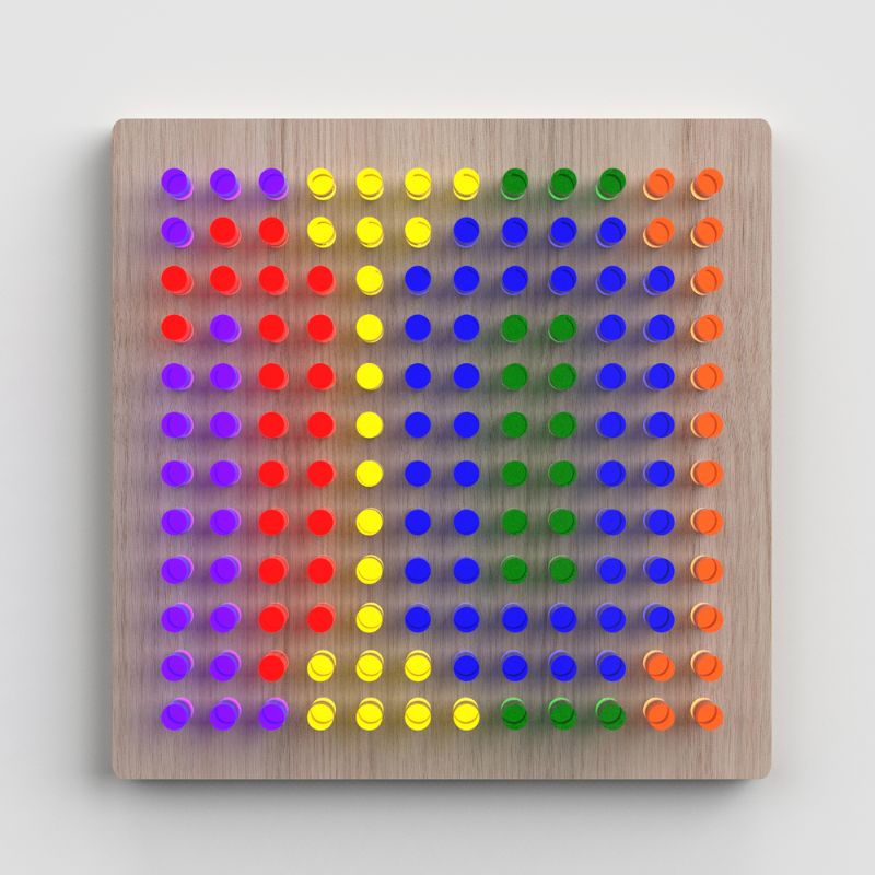 Front view of the LiteZilla Mini in Light Hardwood finish showing the full 26.5" x 26.5" interactive panel