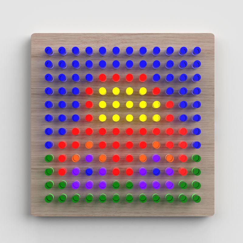 Full front view of the LiteZilla Mini in Light Hardwood finish displaying the LED-backlit sensory light board