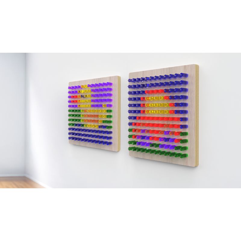 LiteZilla Mini Light Hardwood panel in an installed context showing the sensory light display fully lit