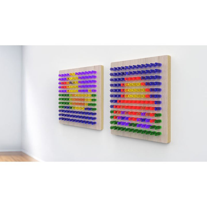 LiteZilla Mini Light Hardwood panel in an installed context showing the sensory light display fully lit