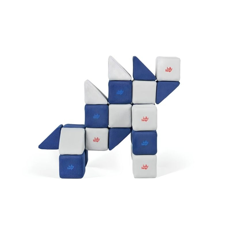 JollyHeap Mini magnetic block set arranged in a zigzag dinosaur-like shape for toddler creative building play