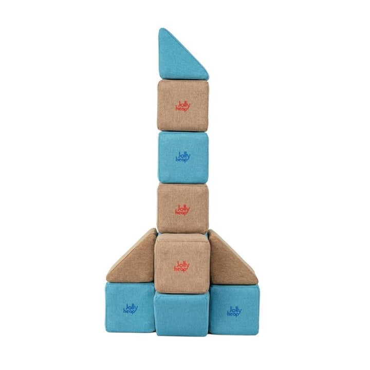 JollyHeap Pixi magnetic building blocks stacked into a tall rocket shaped tower
