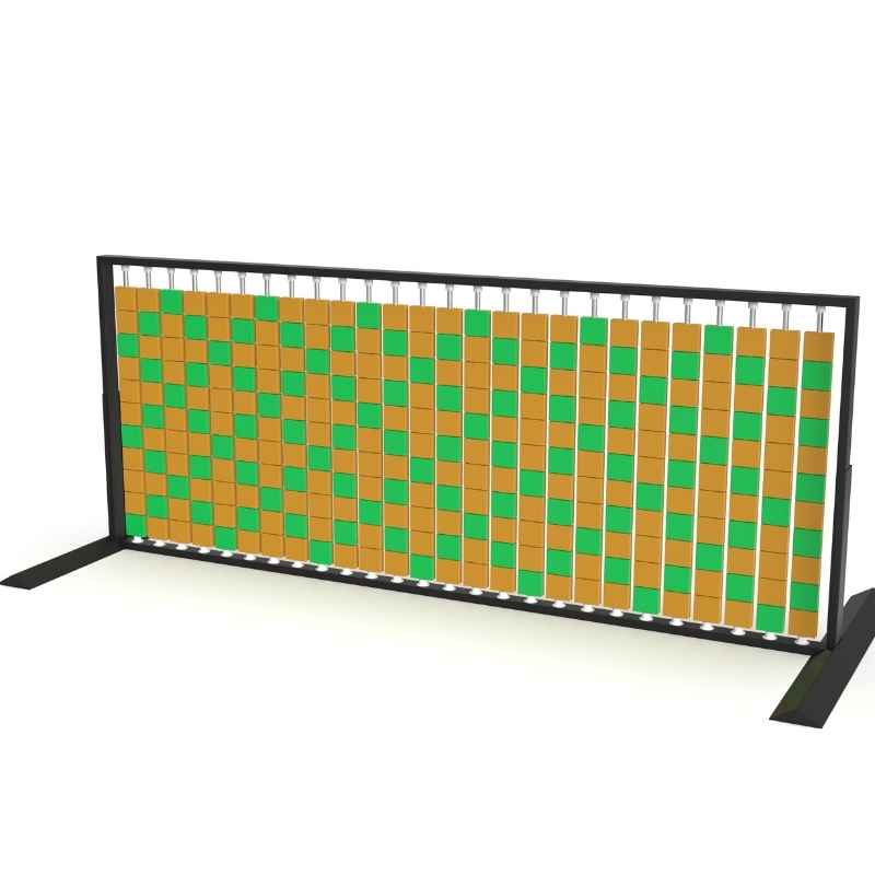 LiteZilla Mosaico Wall freestanding rotating wall panel with sapphire and orange large squares in a lattice pattern