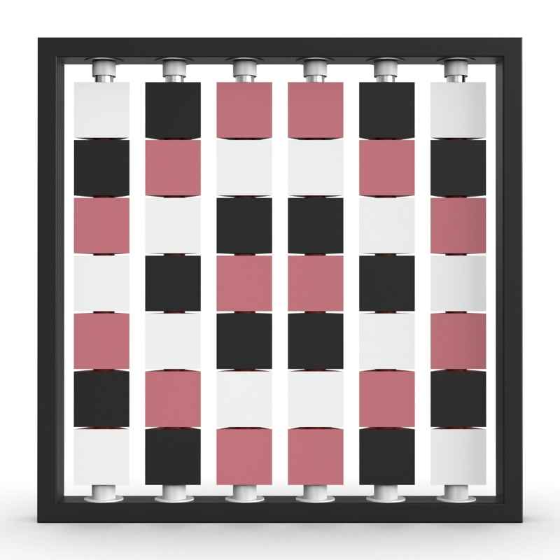 LiteZilla Mosaico Wall wall mounted rotating wall panel with black, white and pink triangles in a lattice pattern