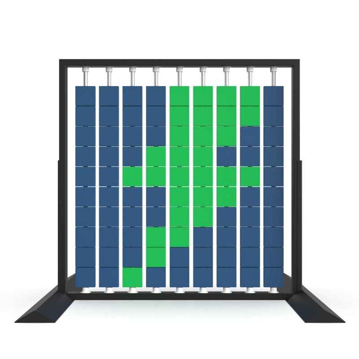 LiteZilla Mosaico Wall freestanding rotating wall panel with green and sapphire large squares in a lightning pattern