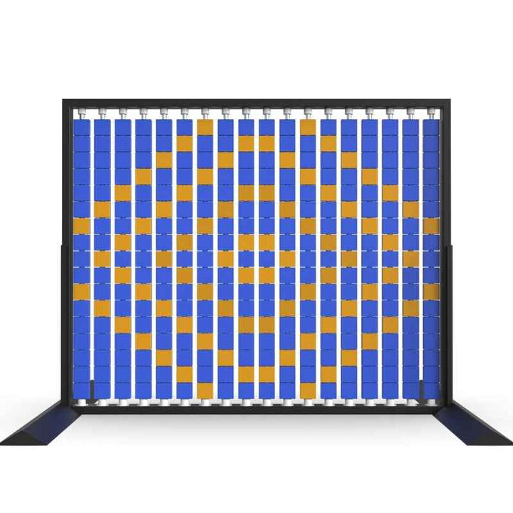 LiteZilla Mosaico Wall freestanding rotating wall panel with orange and blue small squares in a diamond pattern