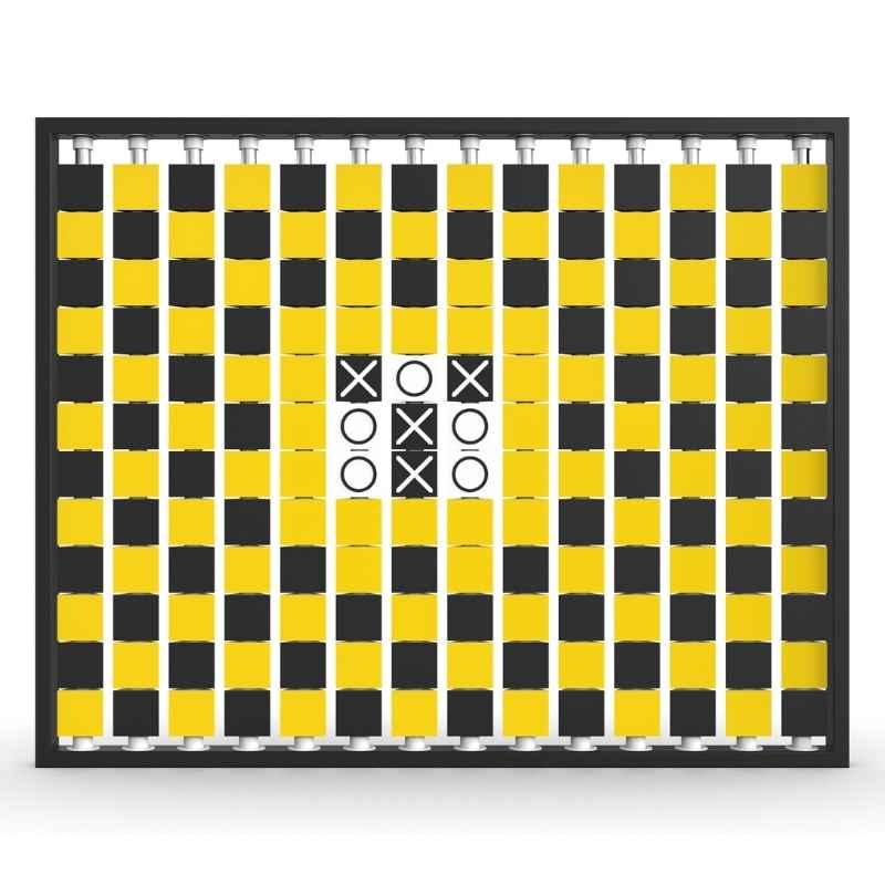 LiteZilla Mosaico Wall wall mounted rotating wall panel with a built in tic tac toe game on yellow, black and white triangles