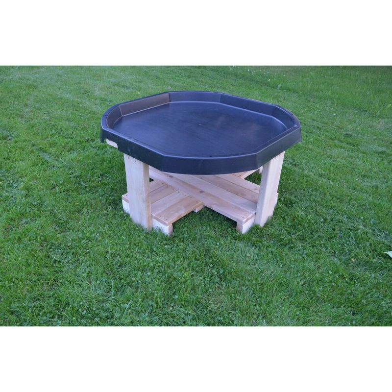 Clean front view of the ONP cedar Active World Tray Stand with black Tuff Tray included, showing the natural Western Red Cedar frame and lower storage shelf
