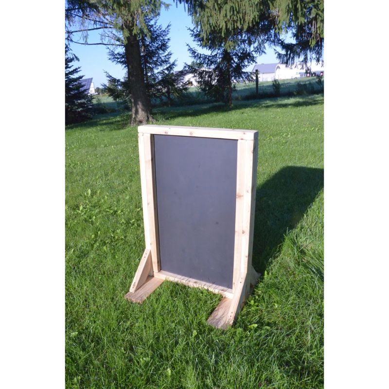 ONP Double Sided Art Easel showing the chalkboard side, built from Western Red Cedar for outdoor use in early years settings, childcare centres, and backyards