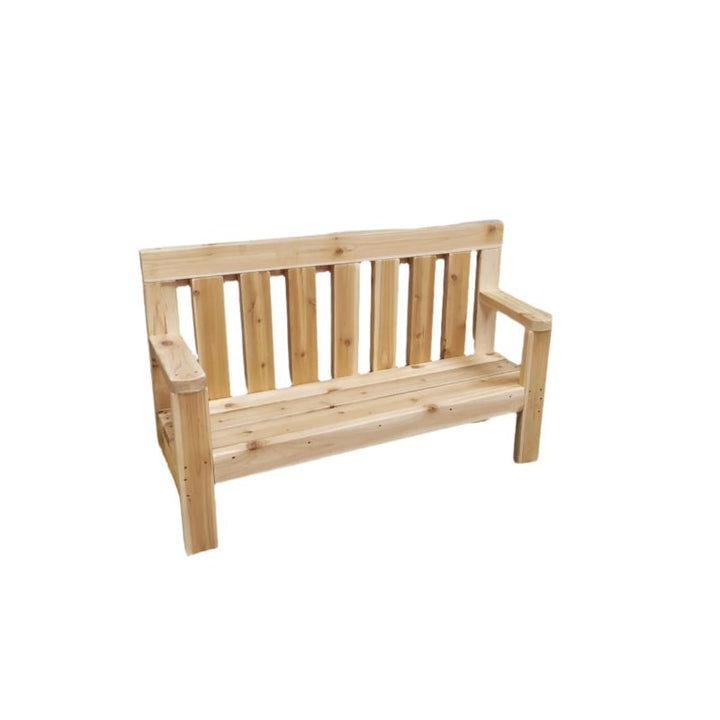 ONP Infant Buddy Bench clean portrait view showing the Western Red Cedar frame, 5-inch seat height, and taller armrest design of this outdoor infant buddy bench for childcare centres and early years settings across Canada and the US