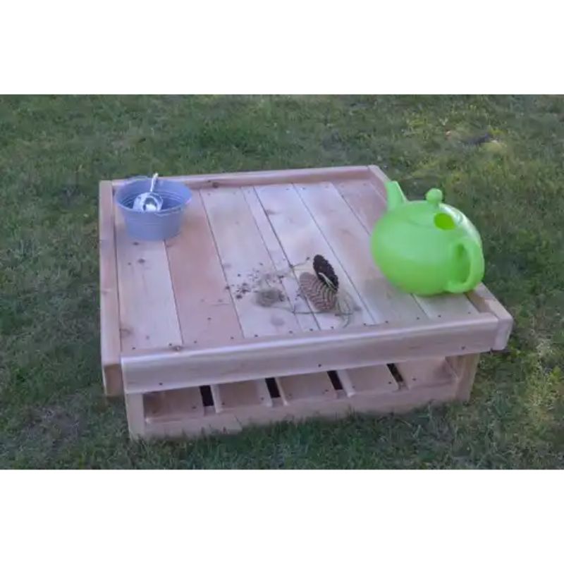 ONP Infant Square Table 12" High portrait view showing the Western Red Cedar outdoor construction at infant height, an all-weather cedar outdoor activity table for floor-accessible infant and early years outdoor learning across Canada and the US