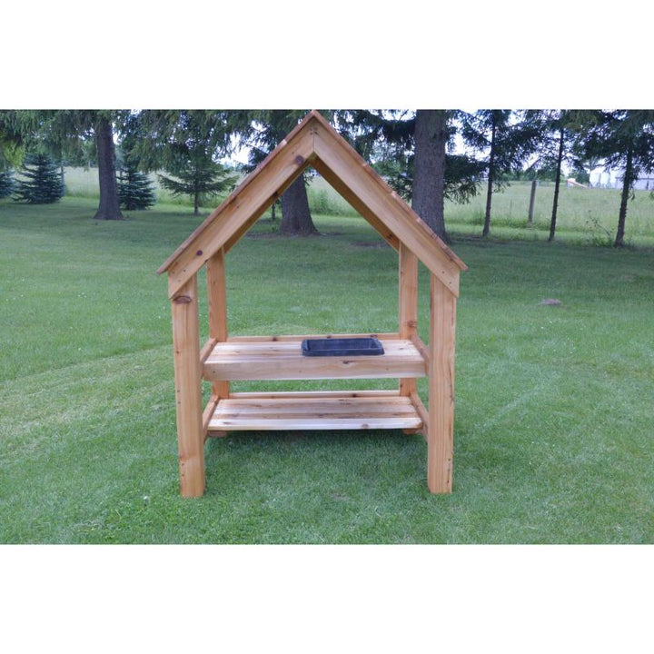 Clean front view of the ONP Mud Kitchen House, a sheltered outdoor cedar kitchen designed for messy play, dramatic role play, and sensory exploration in early years settings