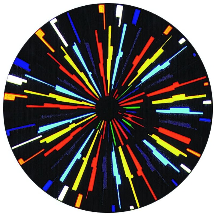 OPTIKinetics 50mm Cassette Effect Wheel No. 2 displaying its multi-colour screen-printed glass pattern compatible with Solar 100 and Solar 250 LED projectors