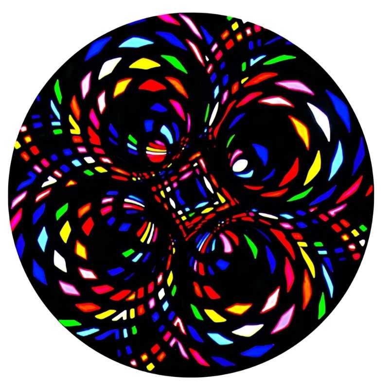 OPTIKinetics 50mm Cassette Effect Wheel No. 4 displaying its multi-colour screen-printed glass cassette design for Solar LED sensory projectors