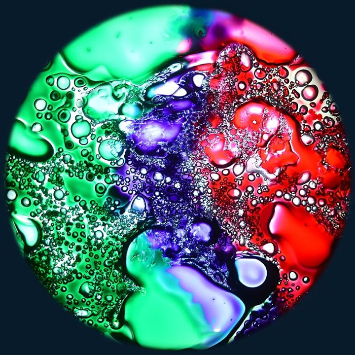 OPTIKinetics 6 inch Liquid Effect Wheel Stardust Infusion showing the oil projection effect for immersive calming visual stimulation in multi-sensory environments