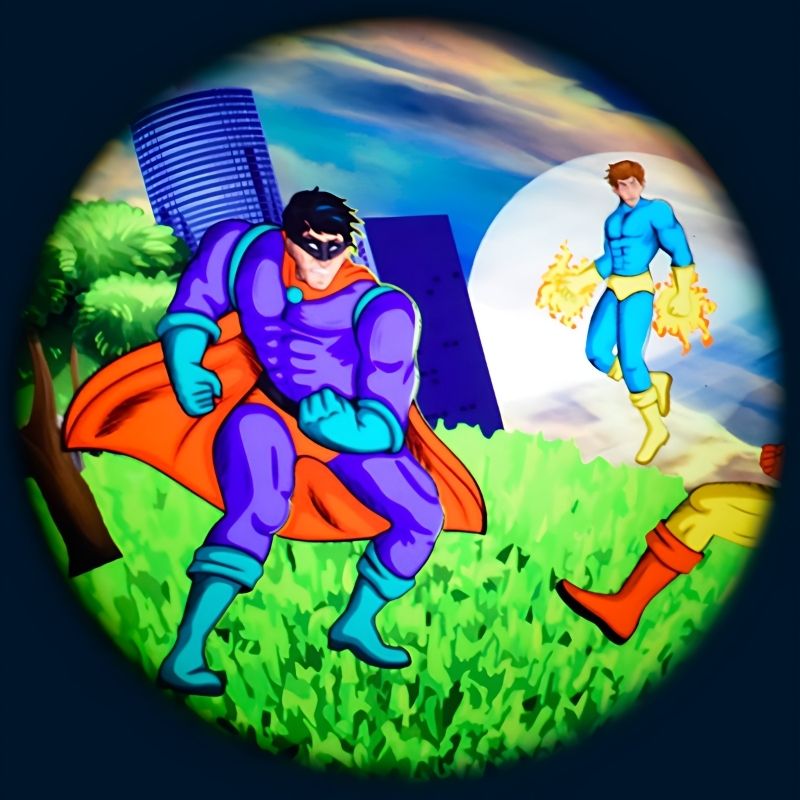OPTIKinetics 6 inch Picture Effect Wheel Superheroes showing superhero-themed imagery for engaging and motivating projection in sensory rooms and educational environments