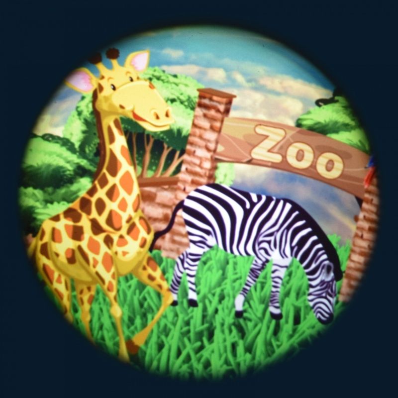 OPTIKinetics 6 inch Picture Effect Wheel Zoo displaying zoo animal themed imagery for visual engagement and storytelling projection in sensory rooms and classrooms