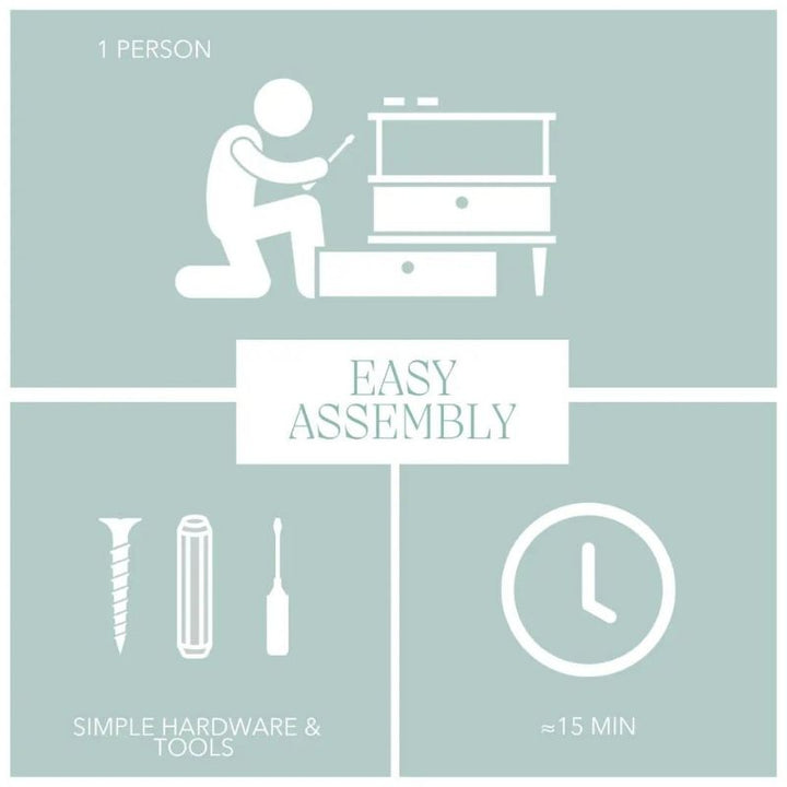 Sapiens Child Papaya Montessori Mini Shelf assembly process showing the 3-minute easy assembly steps and hardware for the Canadian-made child-height Montessori organisation mini shelf