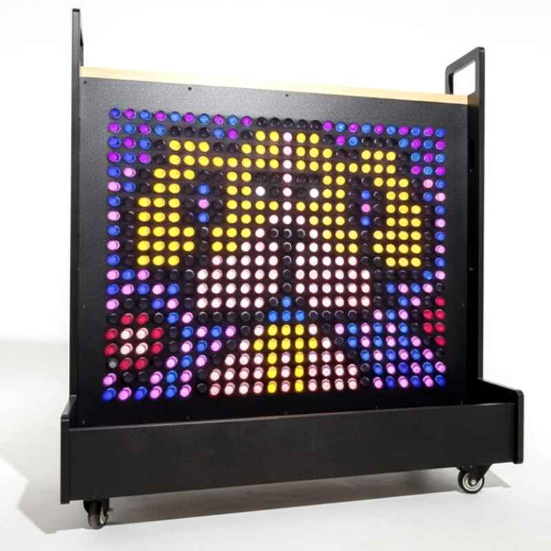 KidWorx Portable Playland Cart with the optional LiteZilla illuminated panel lit up, a mobile STEM cart with a dual-experience upgrade