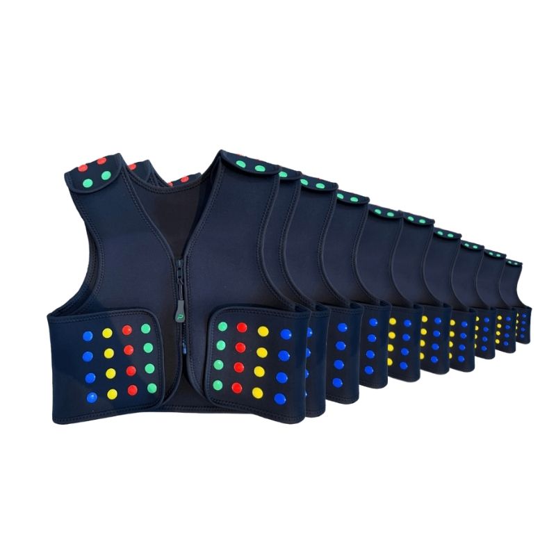Power WearHouse ProPower Compression Vest for Kids shown front-on in clean studio view, a sensory compression vest for deep pressure and proprioceptive input