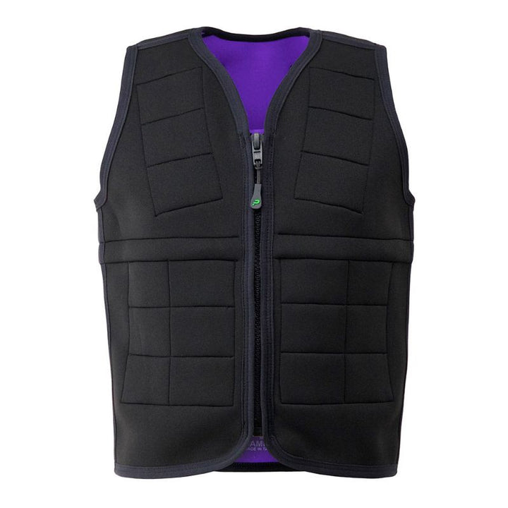 Power WearHouse adult weighted vest front view showing YKK zipper, neoprene construction, and slim profile design