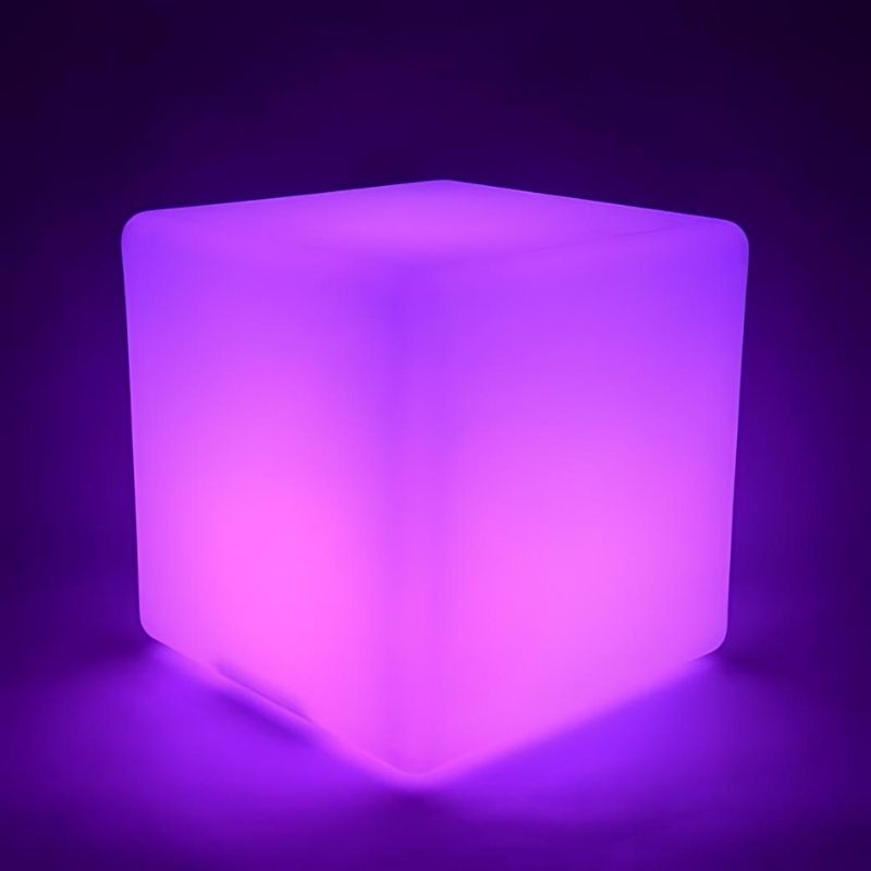 ROYLCO LED Colour Changing Light Cube glowing purple, showing the calming colour fade mode used for quiet time and self-regulation in sensory rooms and calm corners