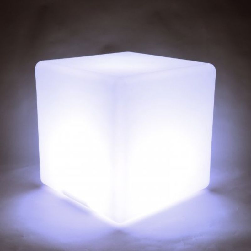ROYLCO LED Colour Changing Light Cube in warm white light mode, showing the rechargeable 16-colour sensory light cube for STEAM learning and sensory play across Canada and the US