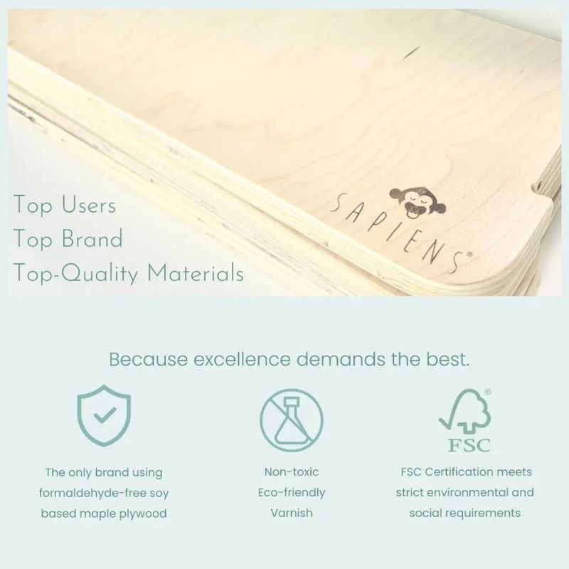 Product information graphic for the Sapiens Child Cherry Twin Montessori floor bed showing key features, FSC certification, and Vancouver Canada manufacturing details
