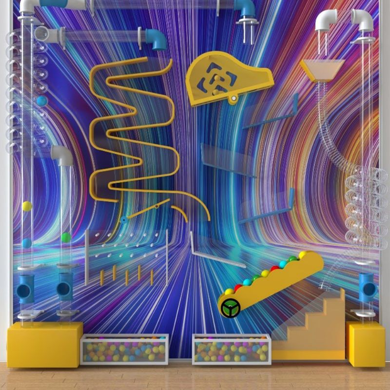 LiteZilla Ultimate Ball Launcher air-powered sensory wall exhibit with colourful tubes, spirals and ball pits for interactive STEM play in museums and discovery centres