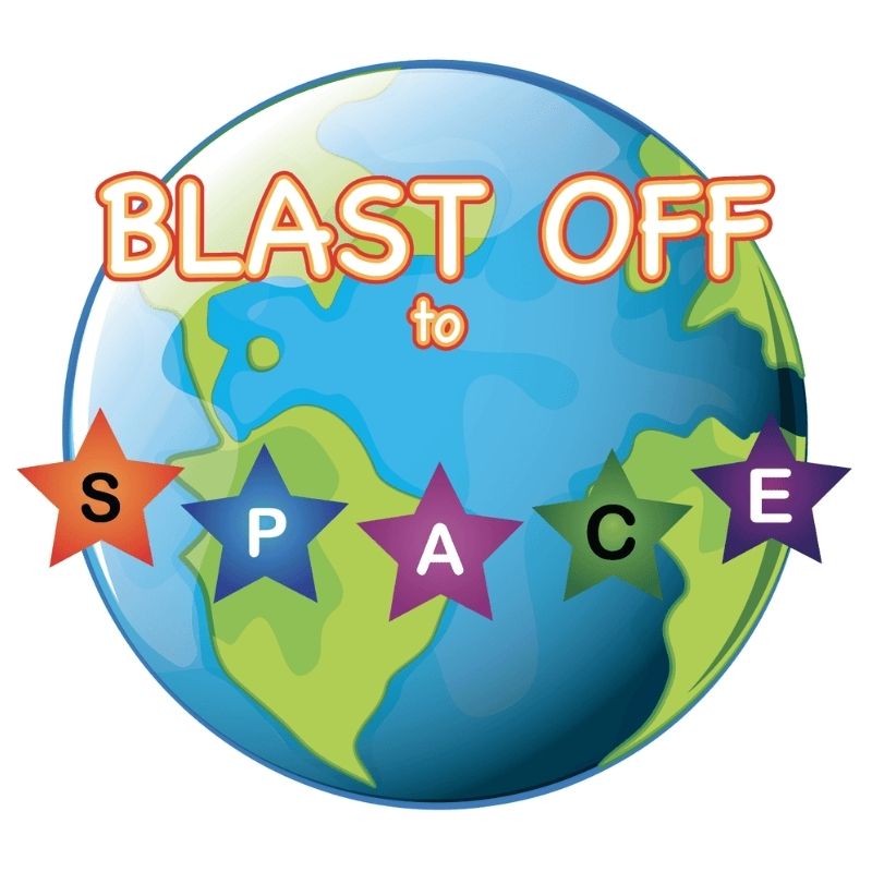 Sensory Paths Blast Off to Space Full Path blast-off station showing the space-themed 3M vinyl anti-skid floor decal launch sequence activity for school hallways