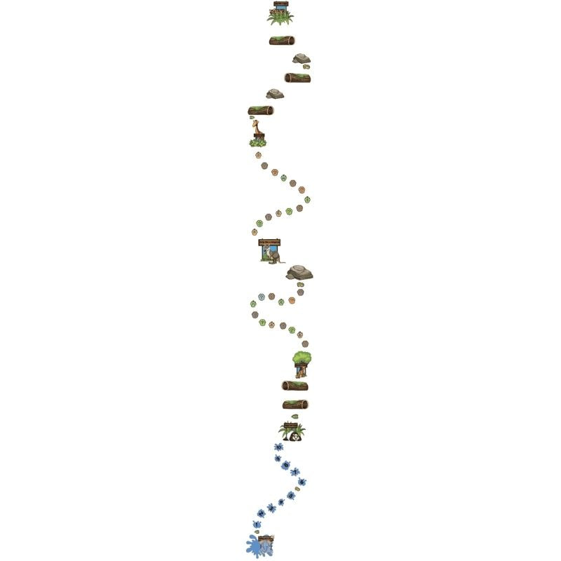 Sensory Paths Jungle Safari Full Path English language layout showing all animal movement activity sections of this Made in Canada jungle safari sensory hallway path for schools