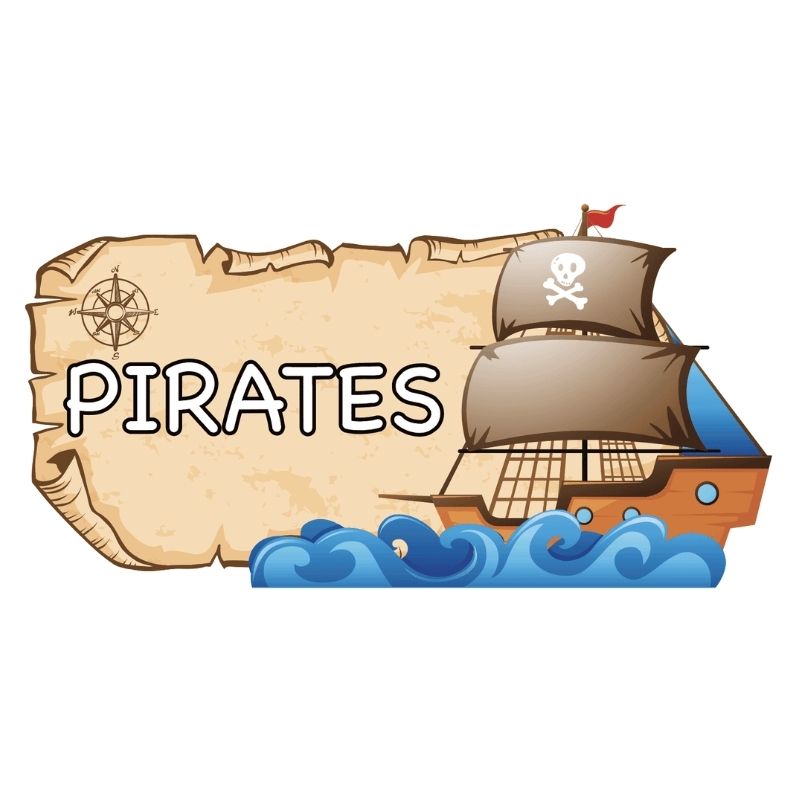 Sensory Paths Pirates Full Path title graphic showing the pirate-themed sensory hallway floor decal branding for this Made in Canada 3M vinyl anti-skid school movement path