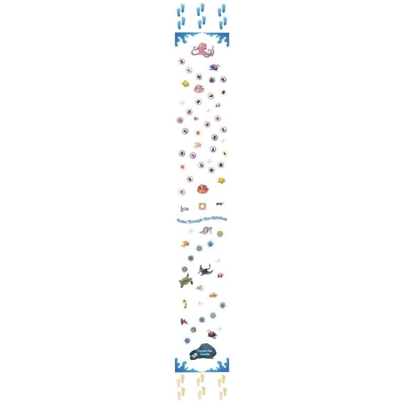Sensory Paths Under the Sea floor decals displayed in English showing ocean-themed proprioceptive movement activities for classrooms and therapy rooms