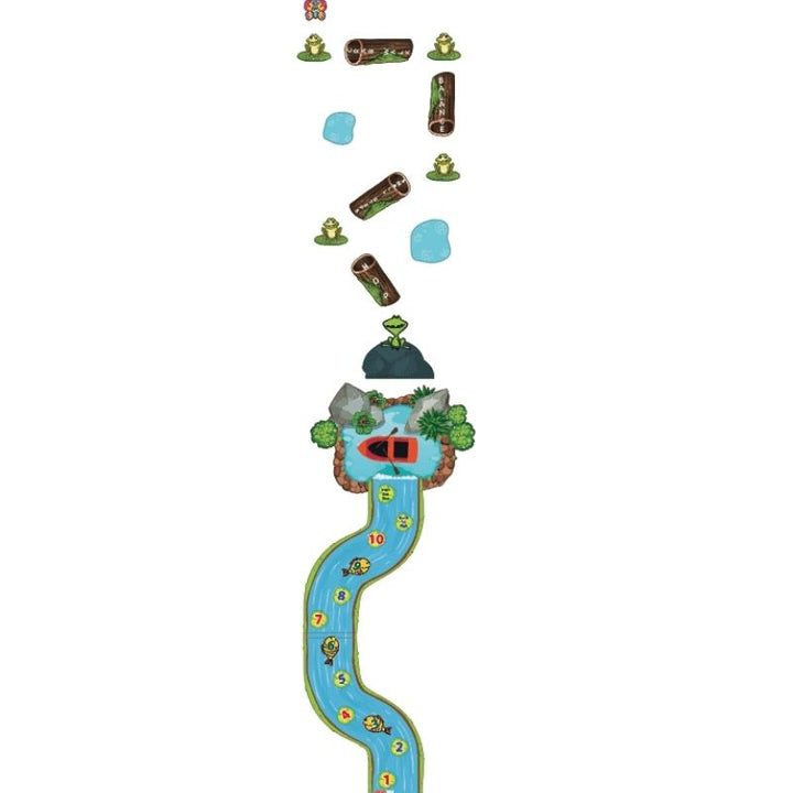Sensory Paths Wild Wilderness Adventure starting point showing the hopscotch river entry section with row boat and numbered frog decals