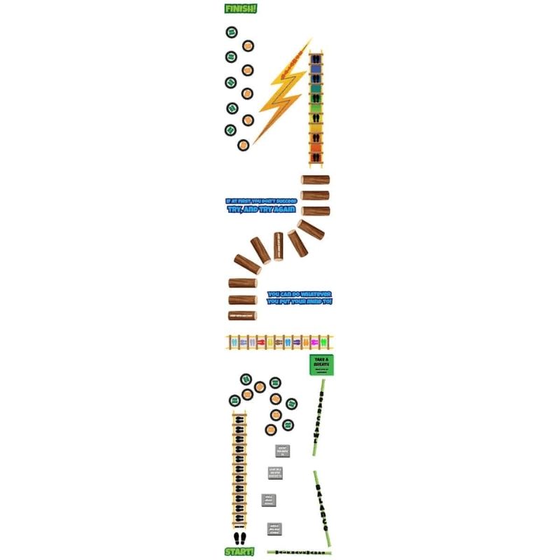 Sensory Paths Xtreme Obstacle full path in English, displaying all agility ladder, movement square, and obstacle course floor decals for school installation